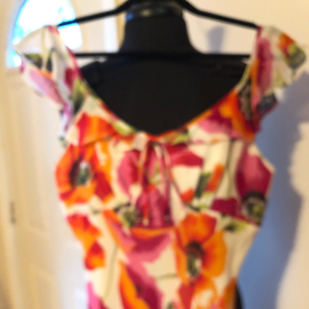 Flowered polyester stylish med calf dress